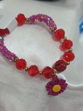 Buy 3 Get One Free-Gold-Tone Beaded Daisy Charm Bracelet - Multicolor